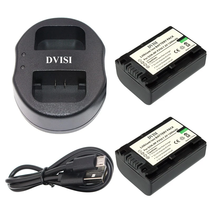 2Pcs NP-FV50 NPFV50 Battery + USB Dual Charger for Sony NP-FV30 NP-FV40 HDR-CX150E HDR-CX170 HDR-CX300 NP-FV70 NP-FV100 NP-FH50