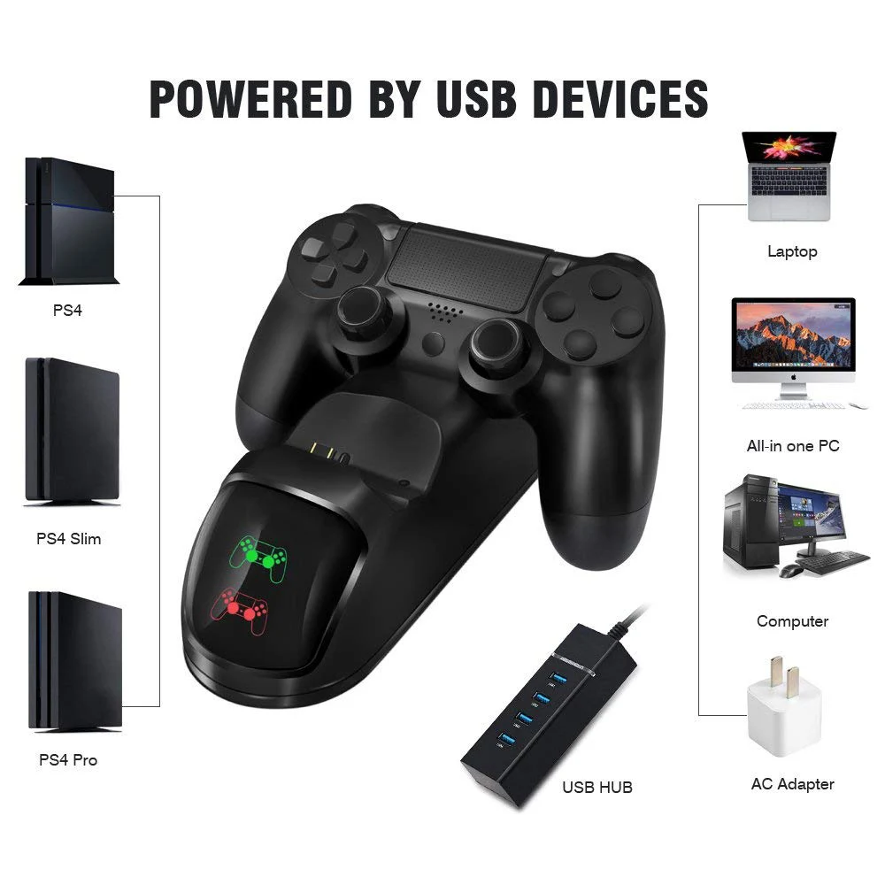 Caricabatterie Dual Controller per PS4 Slim Pro USB Dock Station di ricarica rapida con indicatore LED per Playstation 4 Dualshock 4 Gamepad