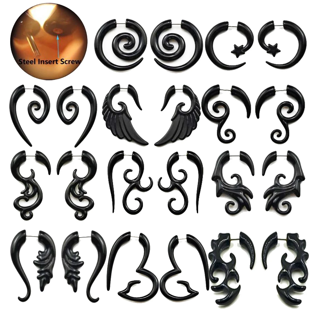 2pc Black Acrylic Fake Cheater Stretcher Flesh Earrings Punk style Acrylic Spiral Ear Taper Gauges Expanders Tunnel Plugs