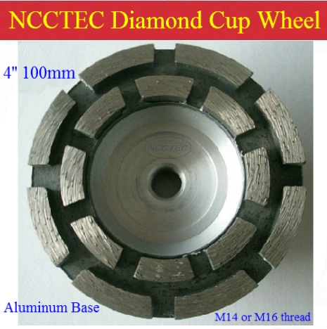 4'' Aluminum base diamond grinding CUP wheel FREE shipping | 100mm Double row head concrete grinding disc | M14 or M16 thread