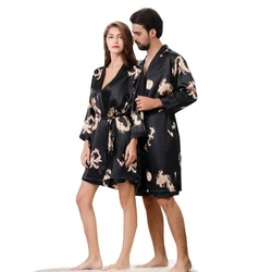 Luxury Dragon Designer Couple Silk Robes 5XL Sleepwear Women Soft Bathrobe Oversized Satin Nightgown Man Summer Home Clothing