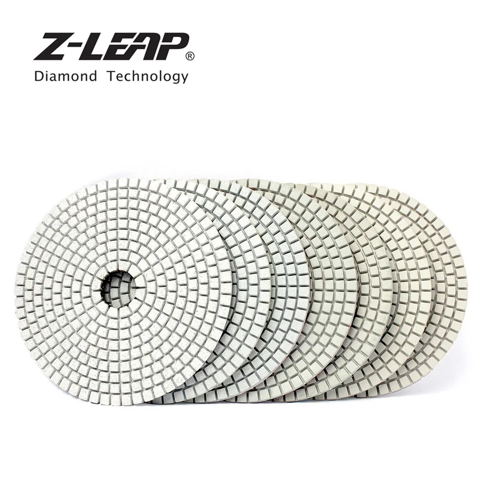 

Z-LEAP 5 Inch 125mm Wet Diamond Polishing Pads Flexible Sanding Disc Stone Marble Granite White Bond 7pcs Mix Grit Abrasive Tool