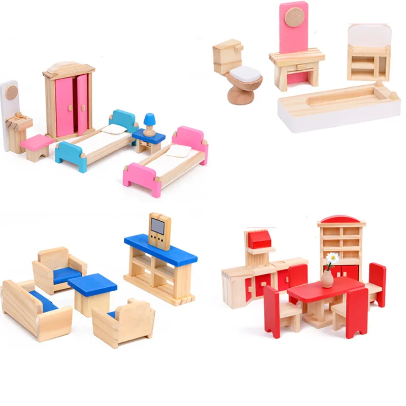 Mother Garden Wooden Mini-imitation Furniture for Children Home-to-home Outfit for Boy and Girl Bedroom Kitchen Gift for Baby