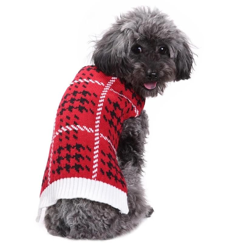 Lovely Warm Lattice Plaid Small Winter Dog Clothes Pet Dog Knitwear Outdoor Cat Coat Jumper Sweater For Large Dog Xxs-xxl