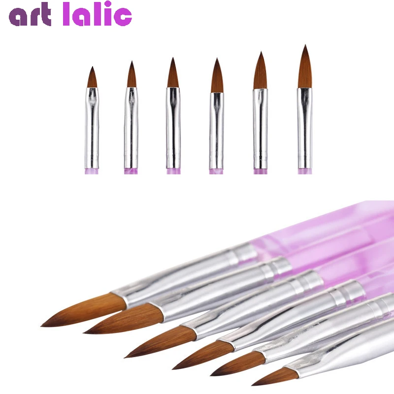 Set of 6 acrylic brush for nail art, flat brush for nail design, drawing, crystal pen, carving, Salon tips