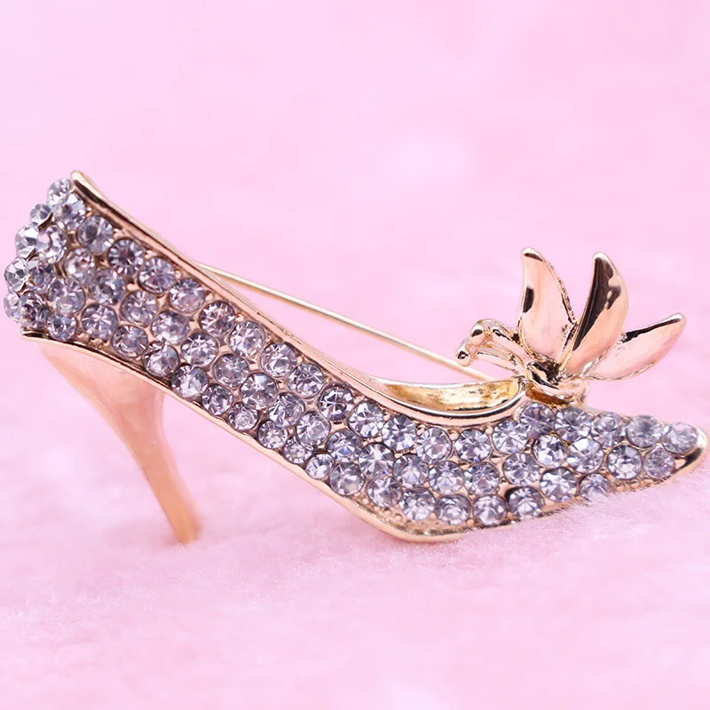 Charms High Heel Shoes Brooch Crystal Collar Pin Brooches For Women Elegant Geometric Shoes Brooches for Lady Femme Jewelry 2021