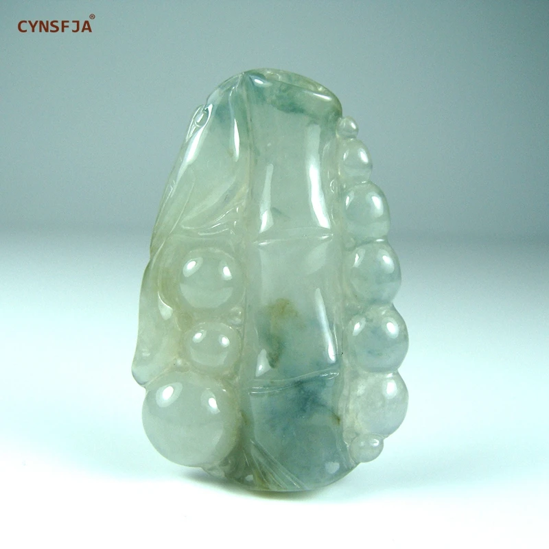 CYNSFJA Real Certified Natural Grade A Burmese Jadeite Lucky Amulet Bamboo Jade Pendant Ice High Quality Hand Carved Bless Gifts