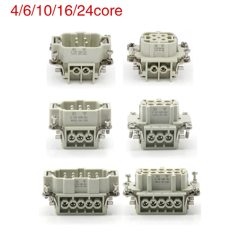 Heavy-duty connector hdc-he-4/6/10/16/24 male connector and female connector 16A500v aviation plug core