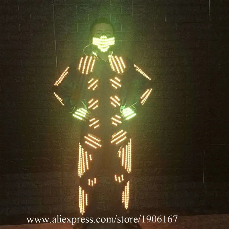 Colorful LED Lights Dancer Ballroom Costume Party Mask Led Luminous Robot Men Suit Stage Performance DJ Show Illuminated Clothes