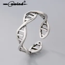 Fashion Retro Dna Double Helix Structure Open Finger Rings For Women Girl Infinity Cross Ring Stud Love Science Molecule Jewelry
