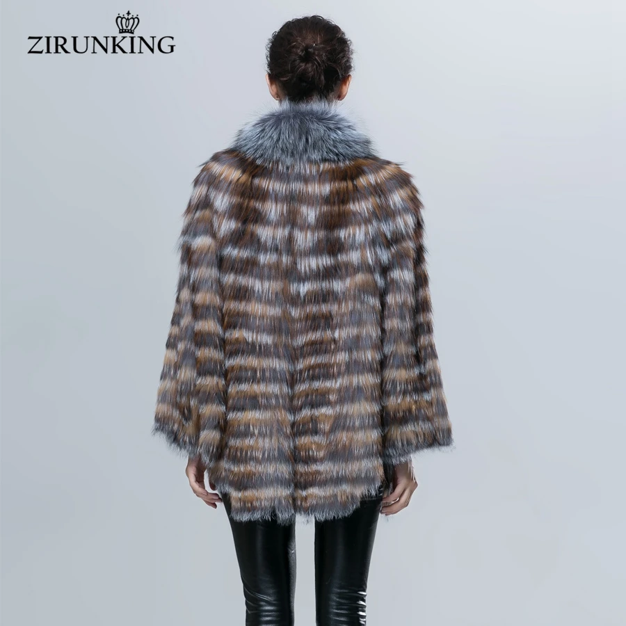 Zirunking Herfst Real Fox Fur Coats Fashion Bat Mouwen Vrouwen Jas Echt Zilveren Vos Bont Jas Gestreepte Stijl ZC1623