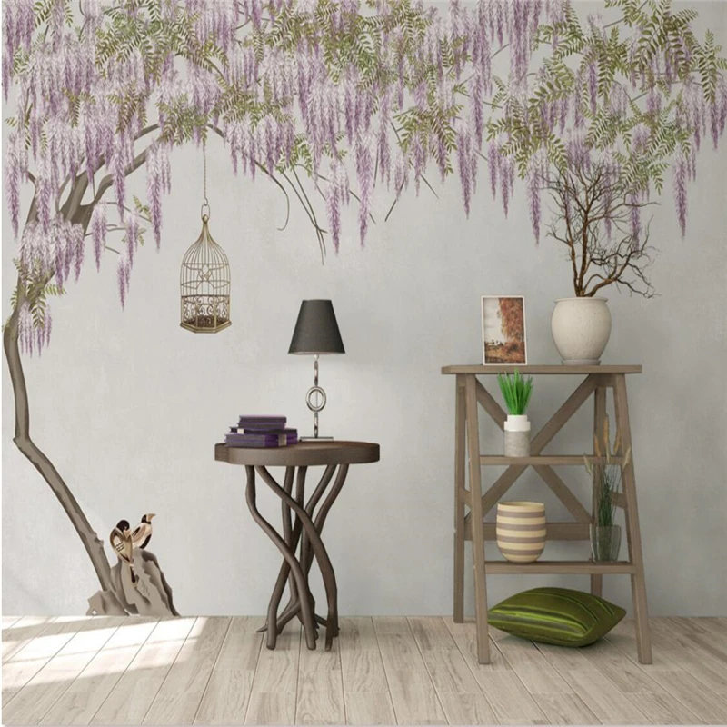 beibehang Custom Photo Wallpaper 3D Mural Wall Sticker New Chinese Style Elegant Classical Wisteria Background papel de parede