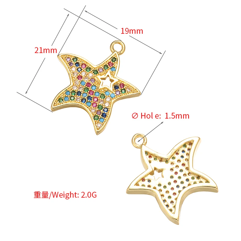 ZHUKOU 19x21mm Brass Crystal Star Pendant for Women Necklace earrings bracelet Jewelry Accessories Making Findings Model: VD459