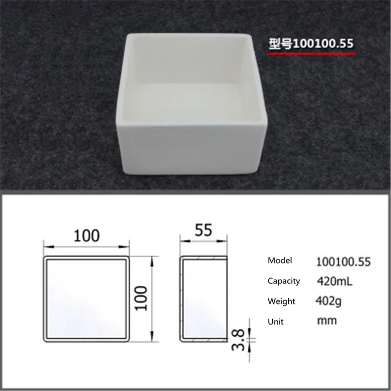 

99.5% Square corundum crucible / 420ml 100100.55 / Temperature 1600 degrees / Sintered ceramic crucible