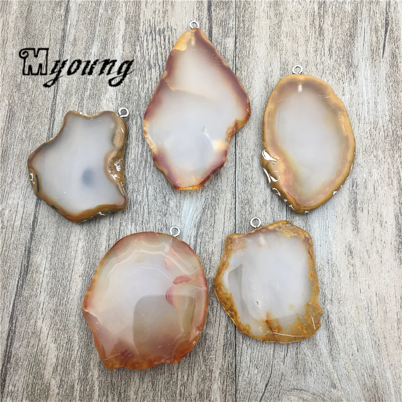 

Freeform Faceted Brown Agates Slice Pendants,Natural Stone Agates Quartz Druzy Charms For DIY Jewelry Making MY1769