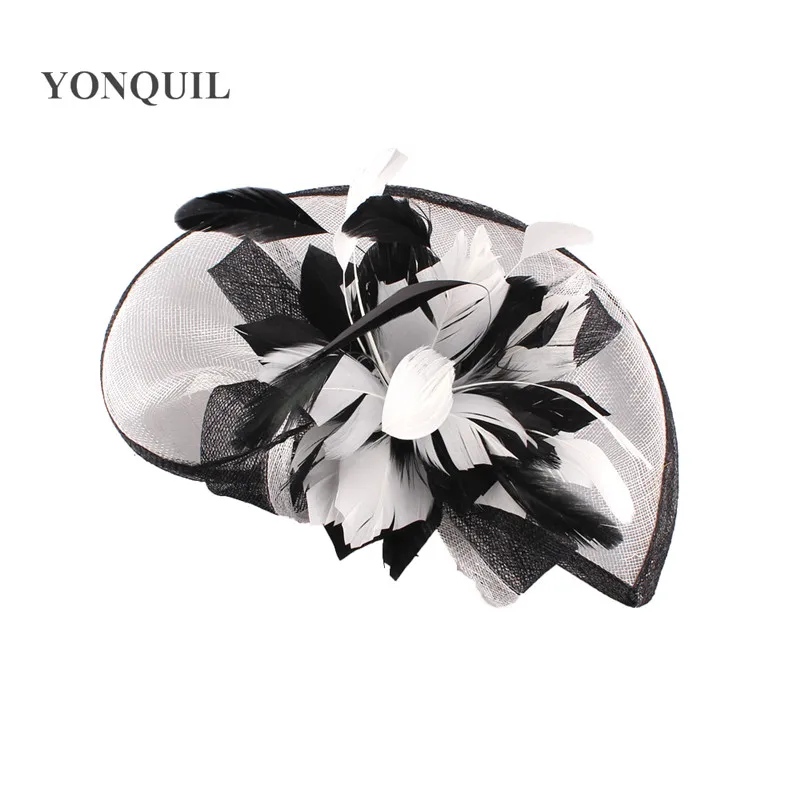 Elegante Sinamay Fascinator Hüte mit Feder blume Sinamay Trims Cocktail und Race Hüte Hochzeit Braut Kopf bedeckung mehrere Farben – Detail 26