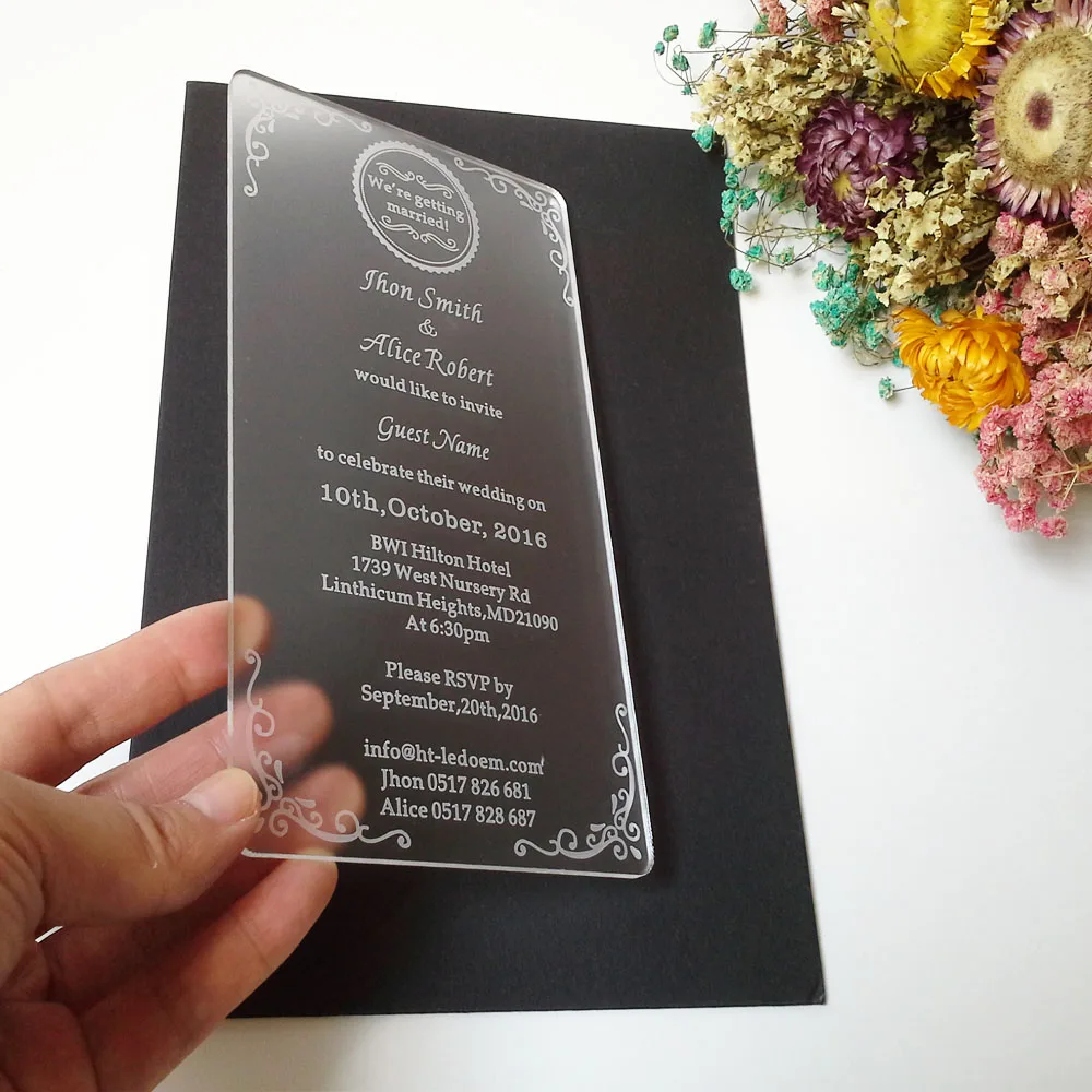 

Customized 100*180mm laser engraved letters frosted acrylic wedding invitation card (1lot=100pcs)