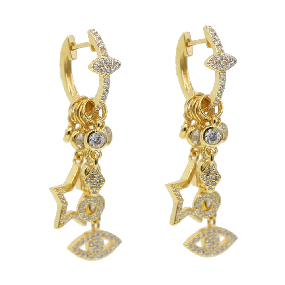 2025 التركية عين الشر تشيكوسلوفاكيا سحر Huggie هوب القرط تصميم جديد حساسة العائمة تشيكوسلوفاكيا ستار التراص الموضة العصرية النساء المجوهرات #3