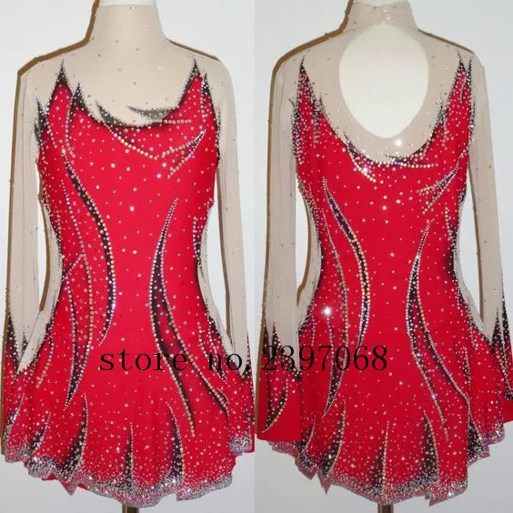 

Figure Skating Wear Women Competition Skating Dress Red Custom Ice Figure Skating Clothing For Girls Free Shpping B33