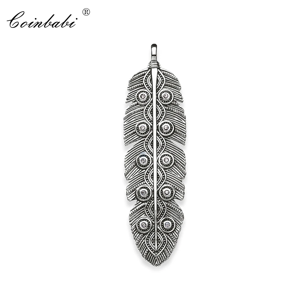 Pendant Feather Ethno Eagle 925 Sterling Silver Black For Women Fashion Gift Europe Style Globe Pendant Fit  Necklace