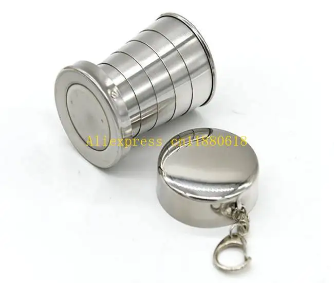 100pcs/lot 70ML Stainless Steel Portable Folding Telescopic Collapsible Outdoor Travel Cup Mug Keychain Hiking