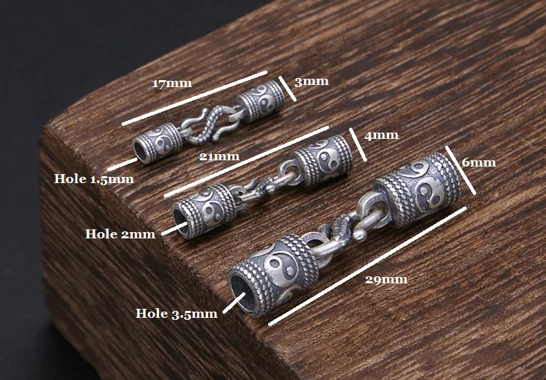 100% 925 Silver Bracelet Fasteners Sterling Necklace Fasteners Pure Silver Jewelry Clasp Hook Fengshui Bagua Symbol Good Luck