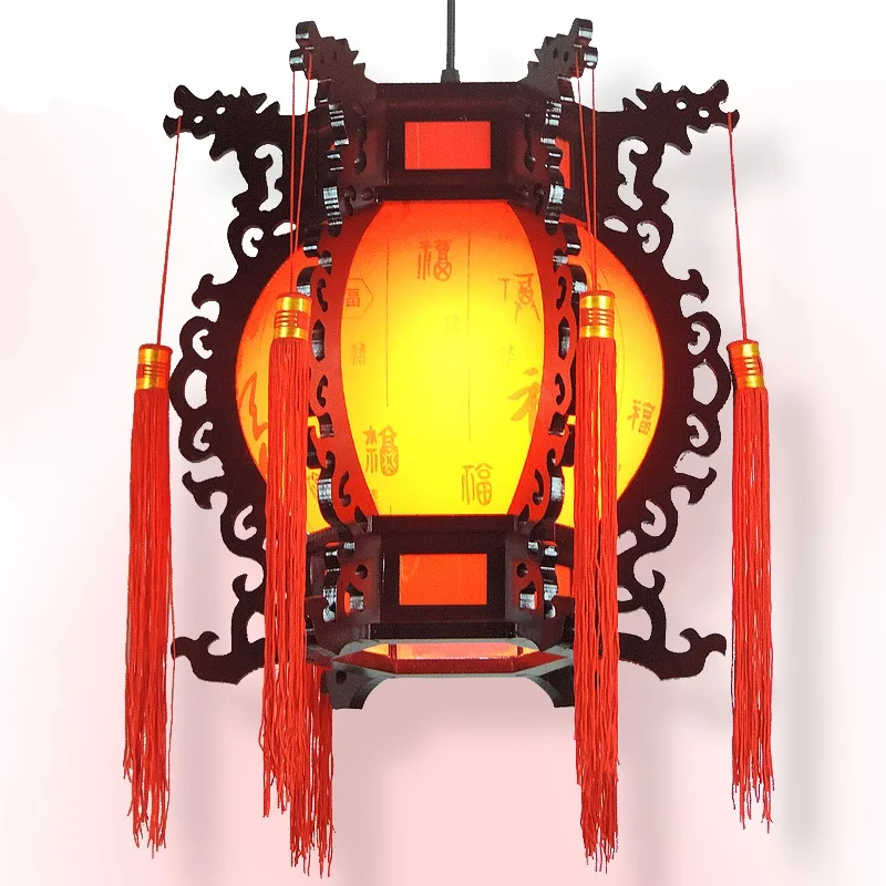 Chinese pendant lights restaurant lantern antique wood tea house lamp atmospheric sheepskin lamp retro Chinese style lights