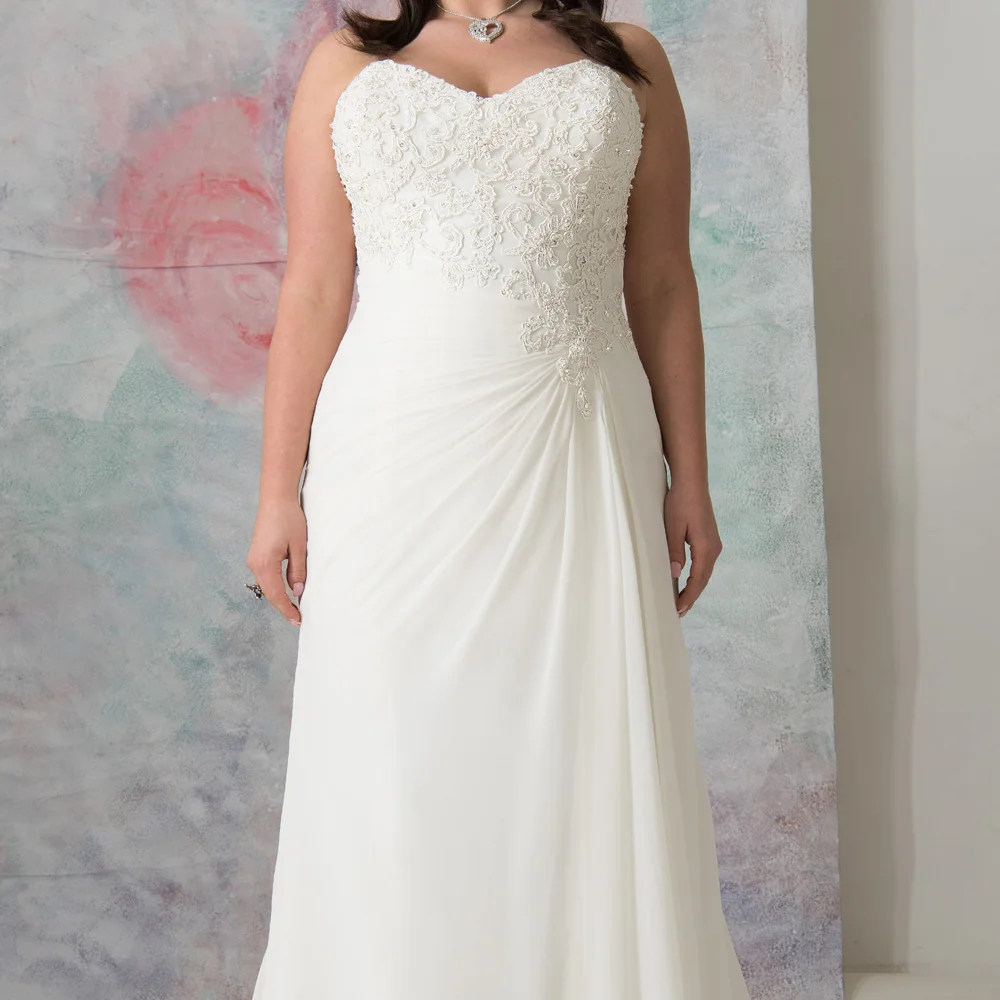 Semplice Bianco/Avorio Chiffon Abiti Da Sposa Hochzeitskleid abiti Da Sposa Appliqued Fodero Plus Size Abito Da Sposa Su Misura