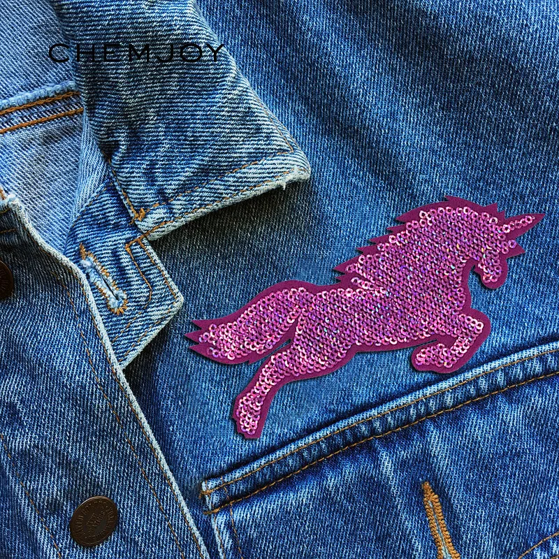 Unicorn Sequin Patch for Clothes Sew Applique for Jacket Iron on Pink Horse Patches for Clothing Cartoon Badge for Backpacks