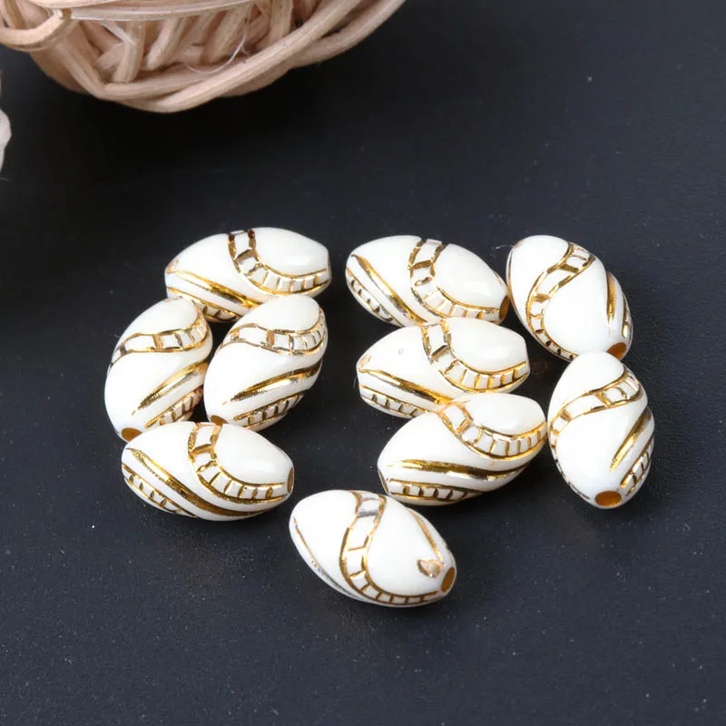 Cream Vintage Gold Stripe Oval Acrylic Spacer Beads For Bracelet Necklace Jewelry Making DIY 13x8mm 100pcs/lot 2018 New