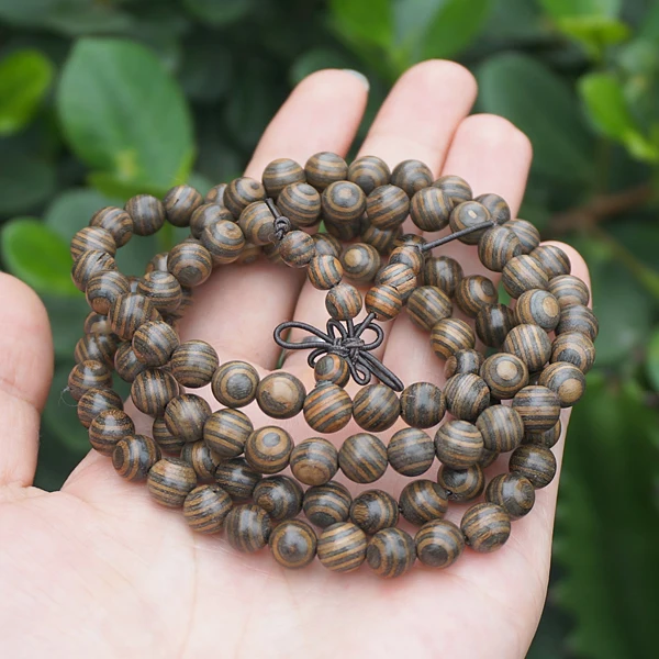 8mm * 108 * Natural Sandalwood Zebra Stripe / African Emperor Wood / Beads Japa Mala Prayer Bracelet Necklace DIY Accessories