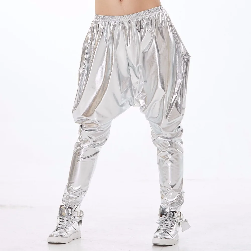 

Spring Summer New Fashion Personality Silver Women Big Crotch Trousers Stage Performance Female Harem Hip Hop Skinny Pant