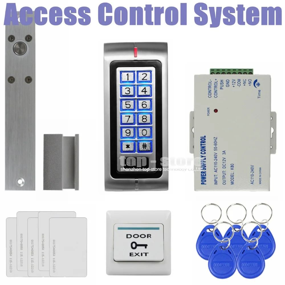 

DIYSECUR Electric Bolt Lock 125KHz RFID Password Keypad Access Control System Security Kit + Exit Button K2