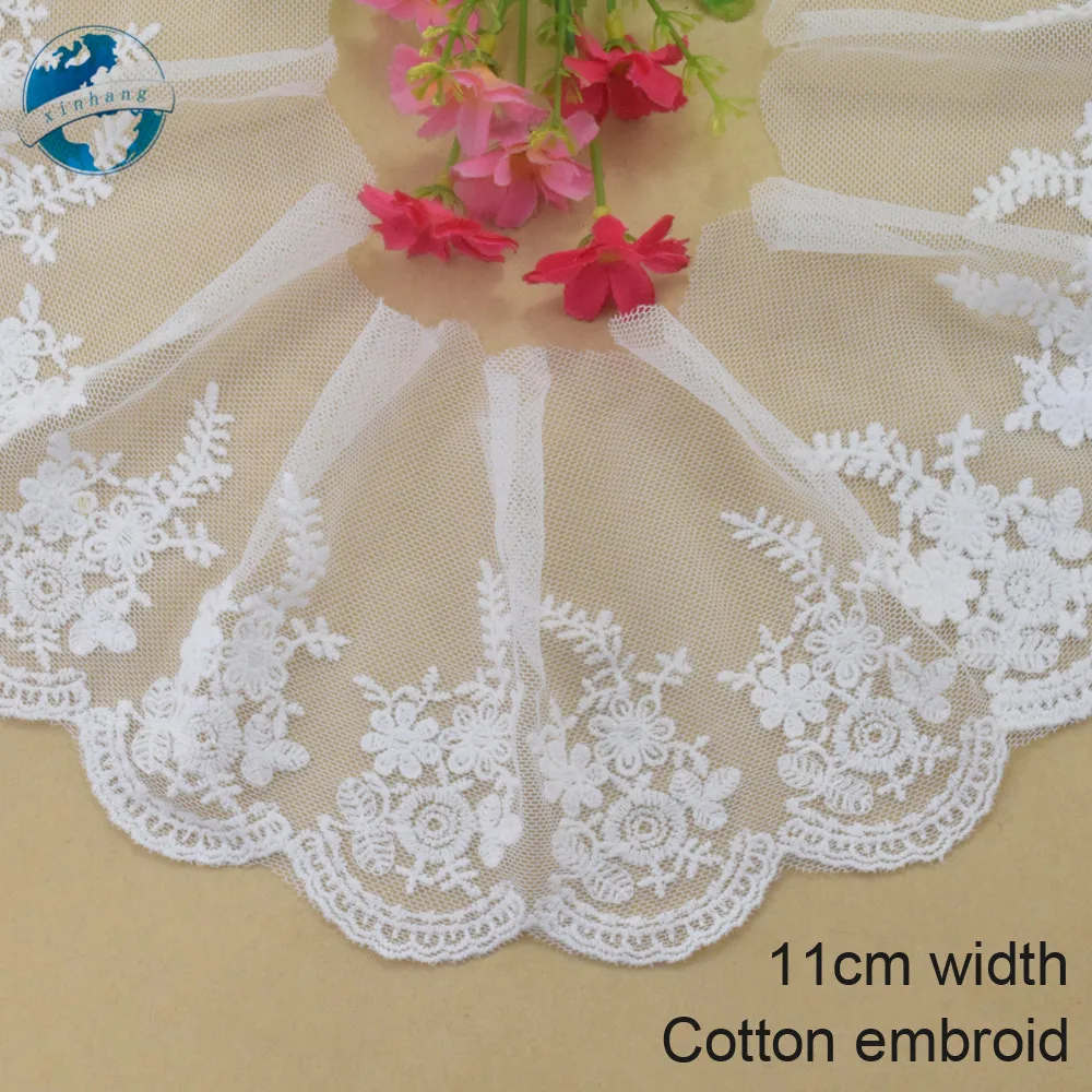 11cm Wide Cotton Embroid Lace Edge Sewing Ribbon Guipure Trim Wedding Lace DIY Garment Accessories French African Doll Lace#3942