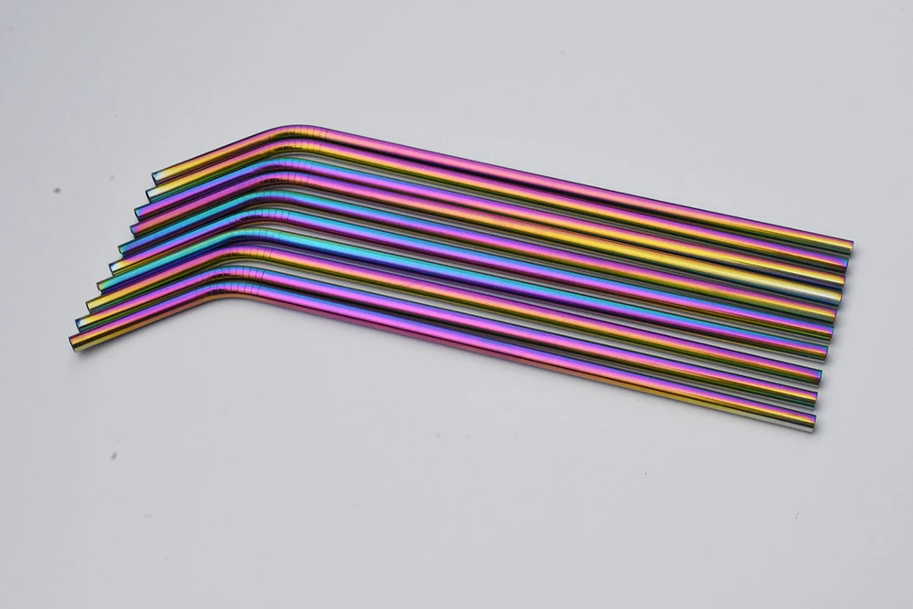 

WOWSHINE rainbow Colorful Stainless Steel 304 Drinking Straws 100pcs/lot Length 6MMx215mm bent dishwasher safe 0.5mm thickness