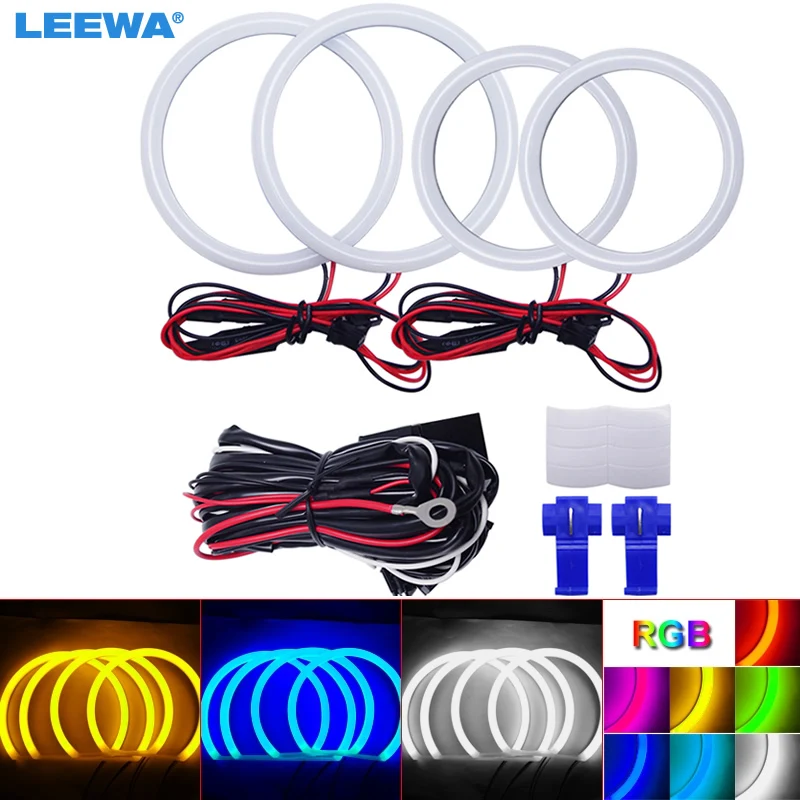 LEEWA 2X80mm 2X100mm Car  Auto Halo Rings Cotton Lights SMD LED Angel Eyes for VW Magotan Running Light White/Blue/Yellow/RGB