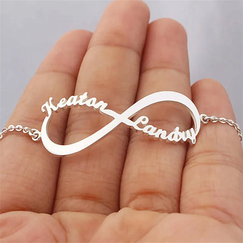 Custom Möbius Ring Name Bracelet For Women Men Couple Jewelry Stainless Steel Infinity Sign Bracelet Love Hand Chain Friend Gift