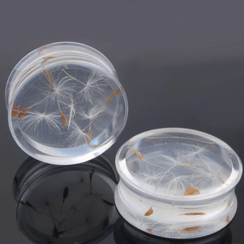 2pcs Transparent Dandelion Flower Acrylic Ear Plugs Ear Gauge for Women Men Flesh Ear Plugs and Tunnels Piercing Oreja 10mm-25mm