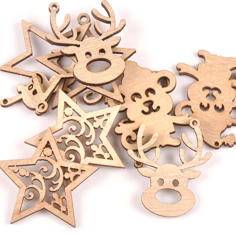 Natural Mix Christmas Reindeer/star/monkey Wooden Ornament For Home Decoration Wood Slices DIY Carft Arts Handicraft 10pcs m1853