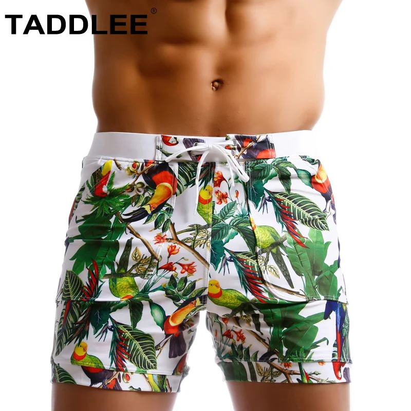 Taddlee-roupa de banho de secagem rápida para homens, calção de praia, calção boxer, fundo curto casual, bolsos gays, marca