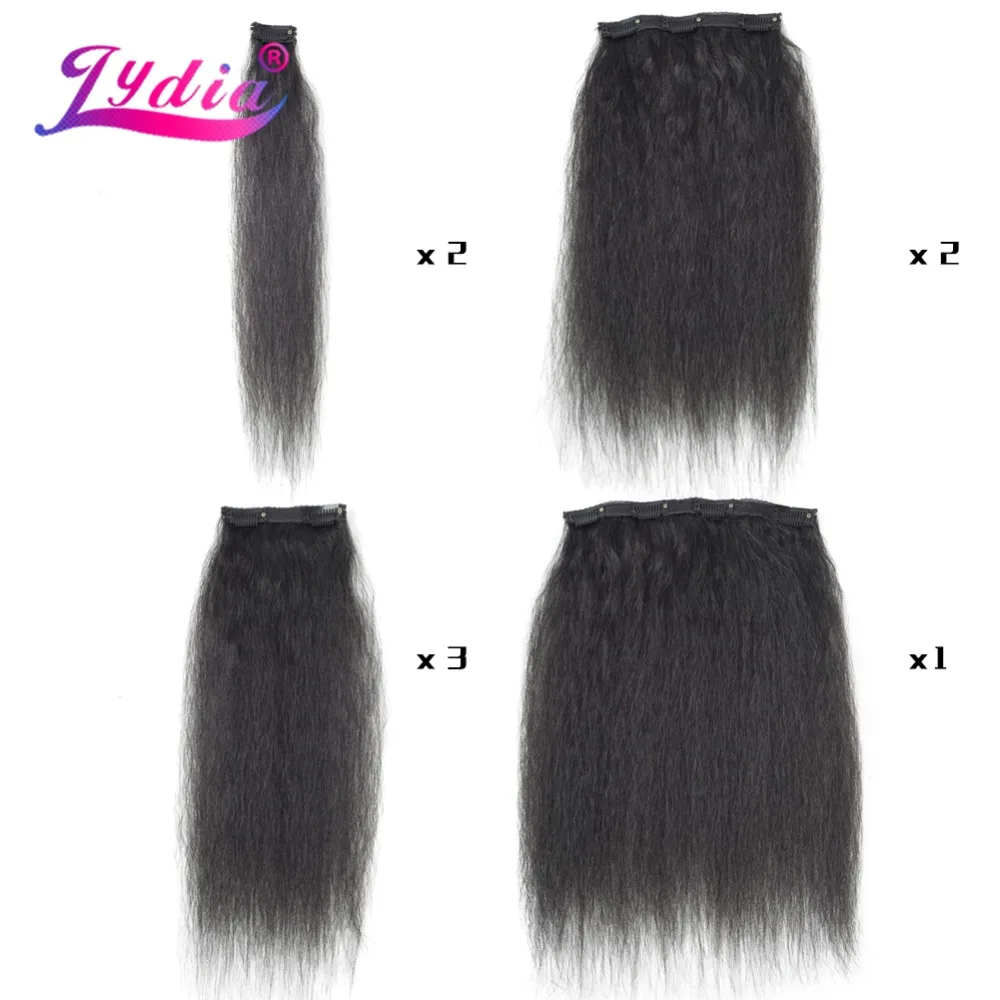 Lydia-Kinky Straight Long Synthetic Hair Extensions Bundles, Kinky Hair, resistente ao calor, 18 Clips, 16-20 ", 8pcs por conjunto