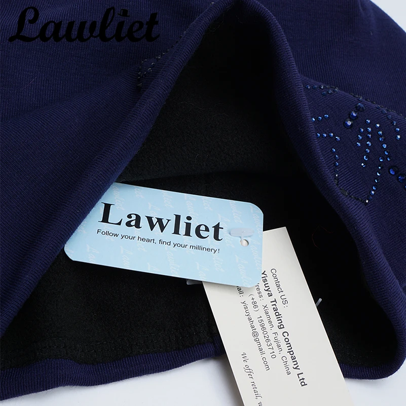 Lawliet Winter Beanies Hat Flower Diamond Knitted Hat for Women Warmer Fleece Lining Bonnet Cap Elegant Ladies Turban Hat A408