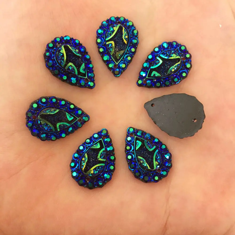 New 20PCS 13mm*18mm AB Resin Drop Flatback Water Mirror Rhinestone Wedding 2 Hole Buttons R82