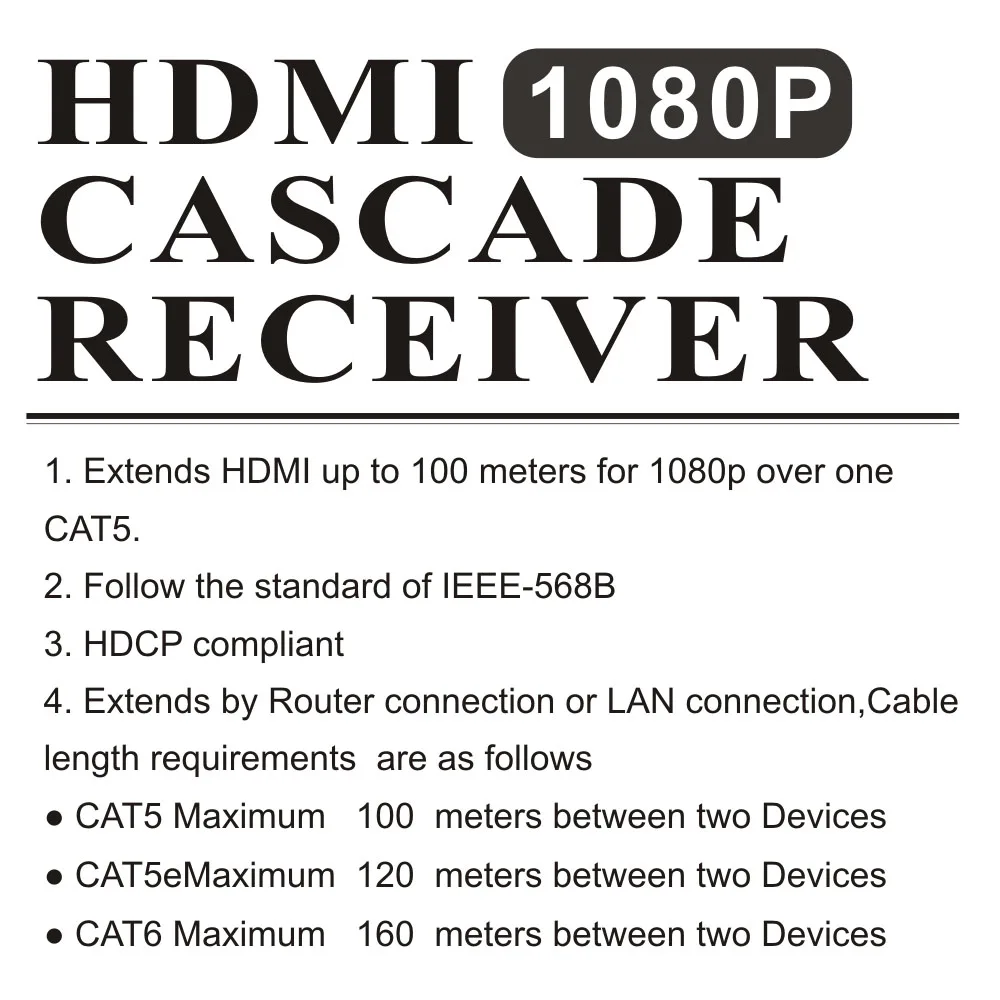 HD Extender Receiver Rx Sender TX over TCP IP cat5 cat5e cat6 RJ45 HD-MI receiver ethernet 1080P HD Splitter