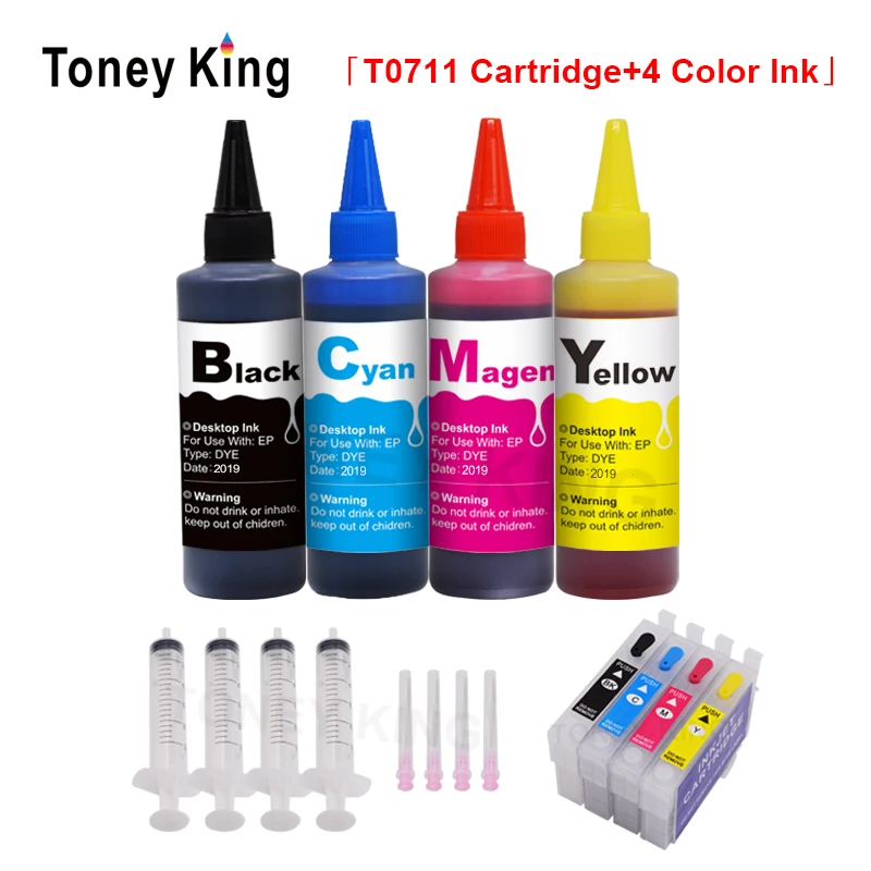 

T0711 T0712 T0713 T0714 T0715 Refillable Ink Cartridge for Epson Stylus D120 DX6050 DX7400 DX7450 DX8400 Printer+ 100ml Dye Ink