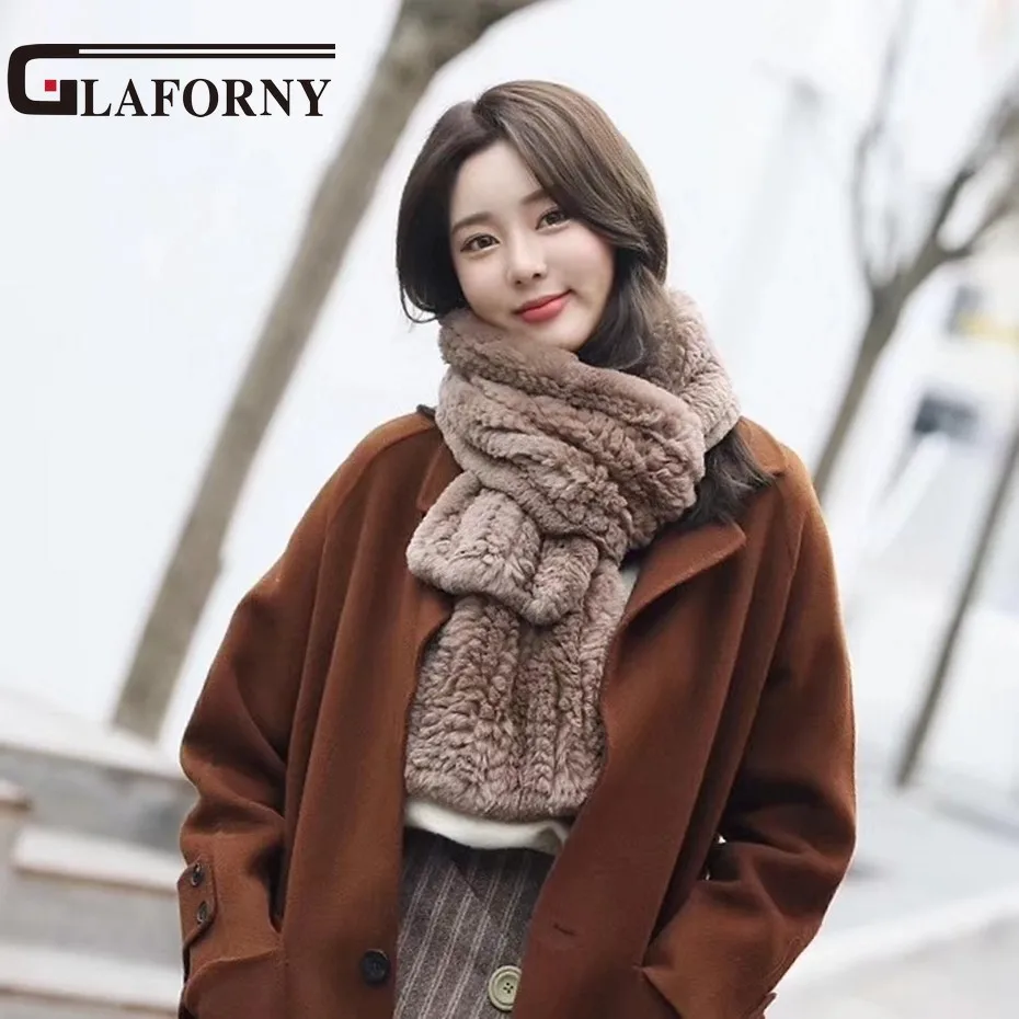 

2020 FXFURS fashion new Women Rex Rabbit Fur Scarfs 100% Real Fur Mufflers Winter Warm Fashion Fur Wraps Long Style Rectangle