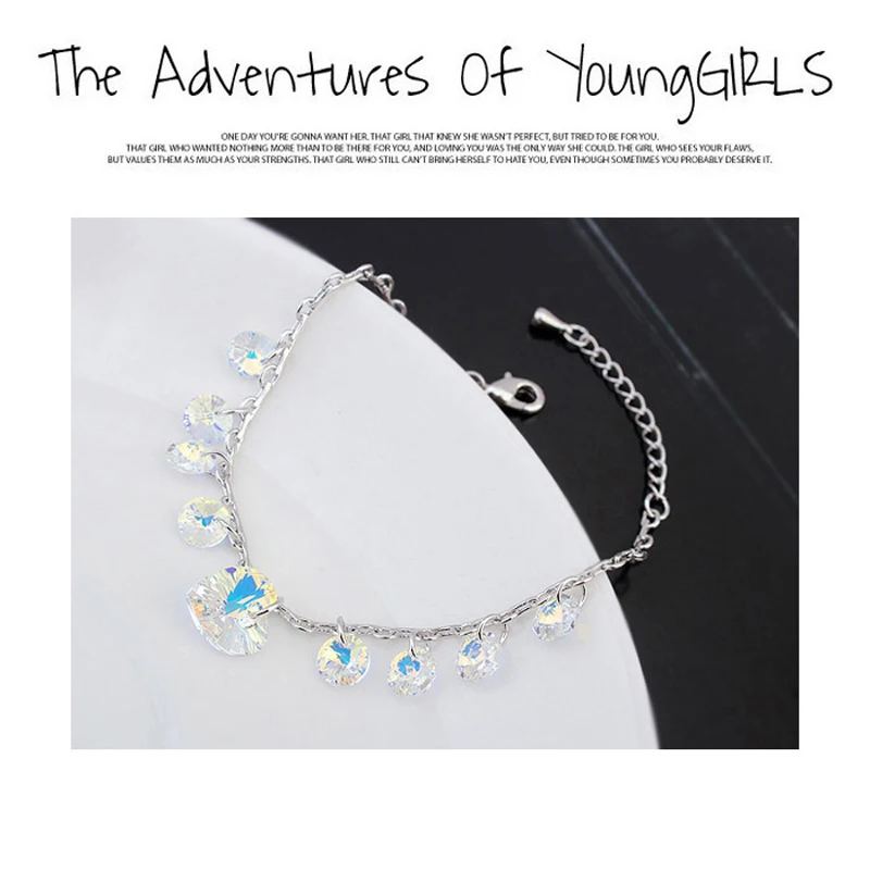 Joyashiny Bohemian Genuine Crystals from Austria Heart Charm Bracelets Silver Color Pulseras Women Jewelry