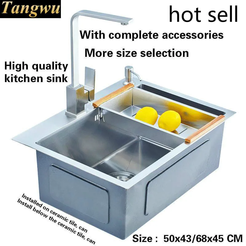 

Free shipping Hand-made kitchen sink 3mm thick hot sell food grade 304 stainless steel single slot high end 50x43/60x45/68x45 CM