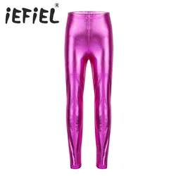 iEFiEL Kids Girls Shiny Metallic Fashion Solid Skinny Pants Leggings for Stage Performances Costumes or Class Dance Competitions