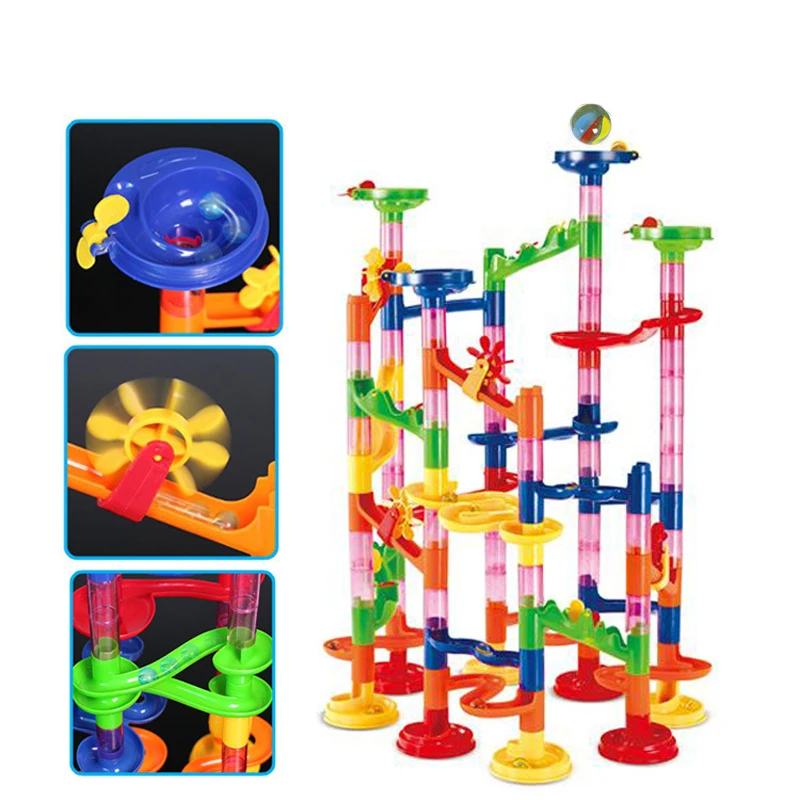 Glass Beads Run Ball Roller Coaster Building Block Construction 105 PCS Marble Race Run Maze Ball Toy for Children